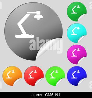 light, bulb, electricity icon sign. Set of eight multi colored round buttons, stickers. Vector Stock Vector