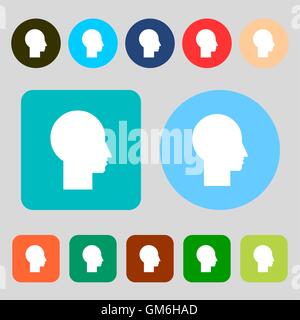 User sign icon. Person symbol. Set colourful buttons. 12 colored buttons. Flat design. Vector Stock Vector