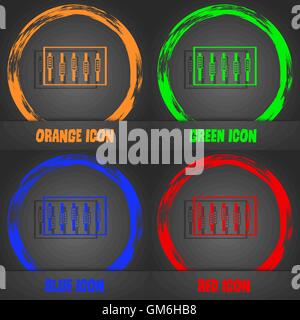 Dj console mix handles and buttons, level icons. Fashionable modern style. In the orange, green, blue, red design. Vector Stock Vector