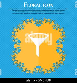 Funnel icon sign. Floral flat design on a blue abstract background with place for your text. Vector Stock Vector