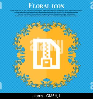 Archive file, Download compressed, ZIP zipped . Floral flat design on a blue abstract background with place for your text. Vector Stock Vector