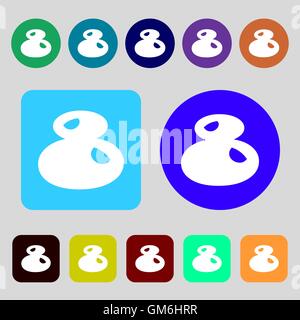 number Eight icon sign. 12 colored buttons. Flat design. Vector Stock Vector