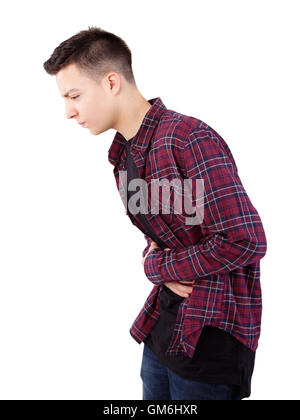 teenage boy with stomach pain Stock Photo