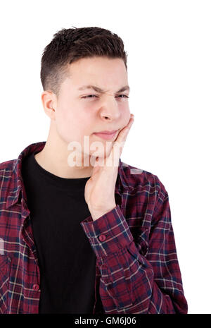 teenage boy with toothache on white background Stock Photo