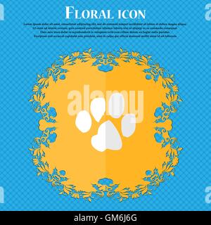 trace dogs. Floral flat design on a blue abstract background with place for your text. Vector Stock Vector