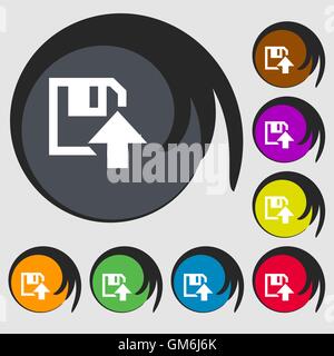 floppy icon. Flat modern design. Symbols on eight colored buttons. Vector Stock Vector