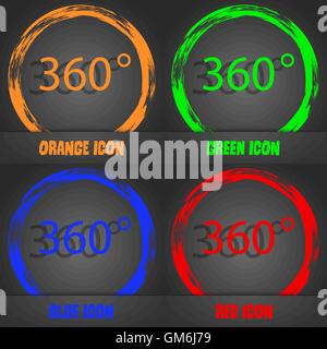 Angle 360 degrees sign icon. Geometry math symbol. Full rotation. Fashionable modern style. In the orange, green, blue, red design. Vector Stock Vector