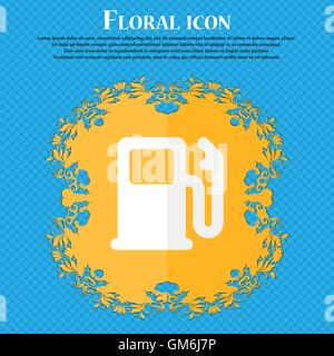 Petrol or Gas station, Car fuel . Floral flat design on a blue abstract background with place for your text. Vector Stock Vector