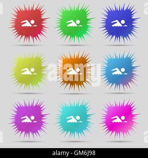 Swimming sign icon. Pool swim symbol. Sea wave. Nine original needle buttons. Vector Stock Vector