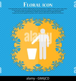 throw away the trash. Floral flat design on a blue abstract background with place for your text. Vector Stock Vector