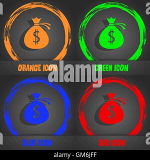 Money bag icon sign. Fashionable modern style. In the orange, green, blue, red design. Vector Stock Vector