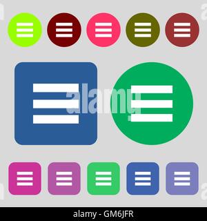 Align text to the width icon sign. 12 colored buttons. Flat design. Vector Stock Vector