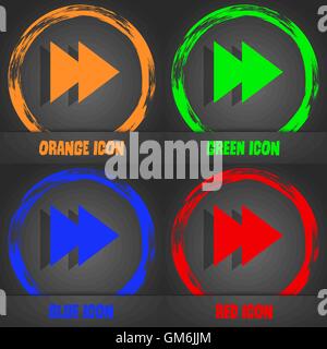 multimedia sign icon. Player navigation symbol. Fashionable modern style. In the orange, green, blue, red design. Vector Stock Vector