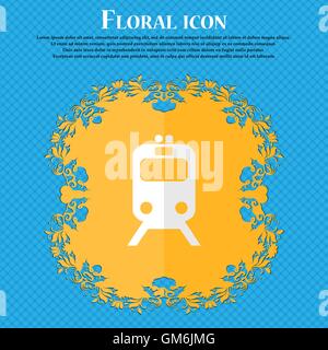 train. Floral flat design on a blue abstract background with place for your text. Vector Stock Vector