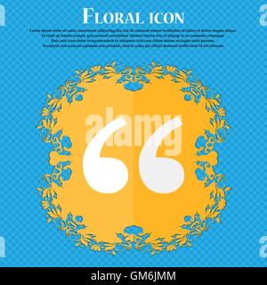 Double quotes at the beginning of words . Floral flat design on a blue abstract background with place for your text. Vector Stock Vector