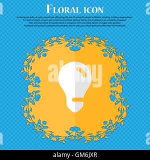 light bulb, idea. Floral flat design on a blue abstract background with place for your text. Vector Stock Vector