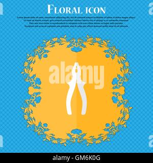 pliers. Floral flat design on a blue abstract background with place for your text. Vector Stock Vector
