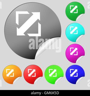 Deploying video, screen size icon sign. Set of eight multi colored round buttons, stickers. Vector Stock Vector