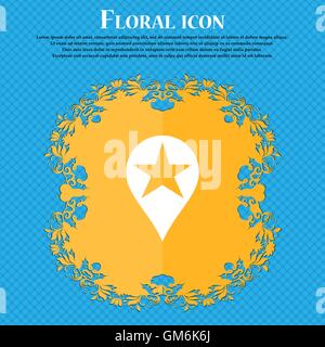 Map pointer award, GPS location . Floral flat design on a blue abstract background with place for your text. Vector Stock Vector