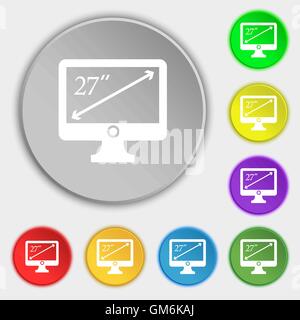 diagonal of the monitor 27 inches icon sign. Symbols on eight flat buttons. Vector Stock Vector
