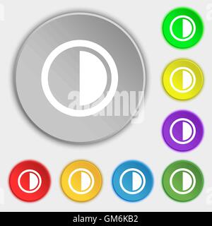 contrast icon sign. Symbols on eight flat buttons. Vector Stock Vector