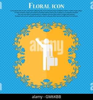 tourist. Floral flat design on a blue abstract background with place for your text. Vector Stock Vector
