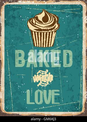 Retro metal sign " Cupcakes - baked with love " Stock Vector