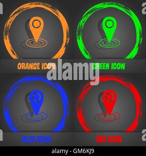 Map pointer icon sign. Fashionable modern style. In the orange, green, blue, red design. Vector Stock Vector