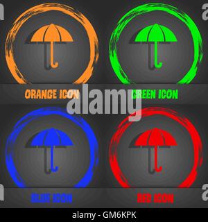Umbrella sign icon. Rain protection symbol. Fashionable modern style. In the orange, green, blue, red design. Vector Stock Vector