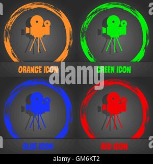 Video camera sign icon.content button. Fashionable modern style. In the orange, green, blue, red design. Vector Stock Vector