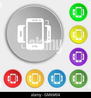 Synchronization sign icon. smartphones sync symbol. Data exchange. Symbols on eight flat buttons. Vector Stock Vector