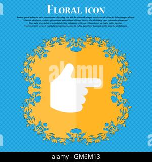 pointing hand . Floral flat design on a blue abstract background with place for your text. Vector Stock Vector