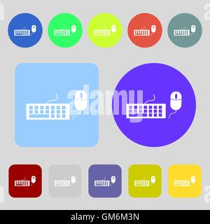Computer keyboard and mouse Icon. 12 colored buttons. Flat design. Vector Stock Vector
