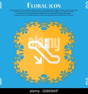 elevator, Escalator, Staircase. Floral flat design on a blue abstract background with place for your text. Vector Stock Vector