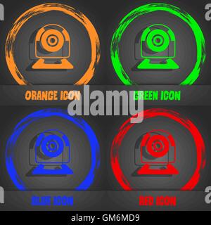 Webcam sign icon. Web video chat symbol. Camera chat. Fashionable modern style. In the orange, green, blue, red design. Vector Stock Vector