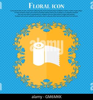 Toilet paper, WC roll icon sign. Floral flat design on a blue abstract background with place for your text. Vector Stock Vector