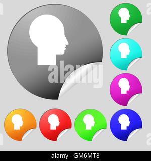 User sign icon. Person symbol. Set colourful buttons. Set of eight multi colored round buttons, stickers. Vector Stock Vector