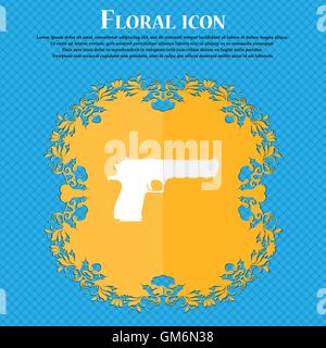 gun. Floral flat design on a blue abstract background with place for your text. Vector Stock Vector