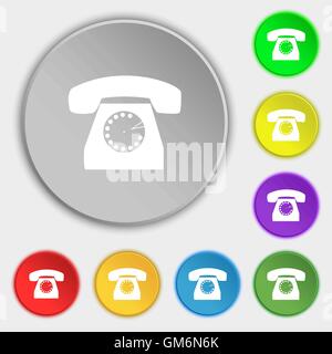 Retro telephone icon symbol. Symbols on eight flat buttons. Vector Stock Vector