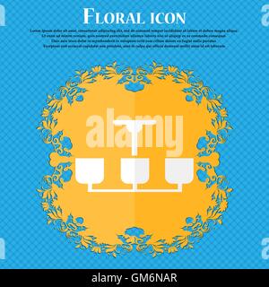 Chandelier Light Lamp icon sign. Floral flat design on a blue abstract background with place for your text. Vector Stock Vector