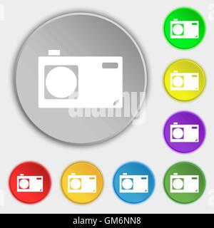Photo camera sign icon. Digital symbol. Symbols on eight flat buttons. Vector Stock Vector