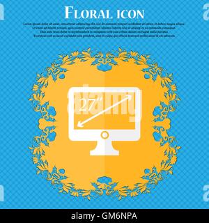 diagonal of the monitor 27 inches icon sign. Floral flat design on a blue abstract background with place for your text. Vector Stock Vector