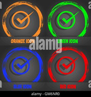 Check mark sign icon. Checkbox button. Fashionable modern style. In the orange, green, blue, red design. Vector Stock Vector