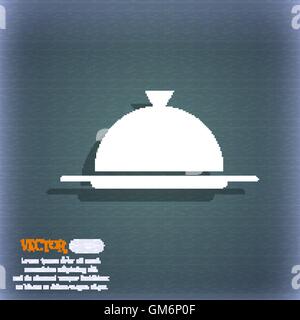 Food platter serving sign icon. Table setting in restaurant symbol. On the blue-green abstract background with shadow and space for your text. Vector Stock Vector