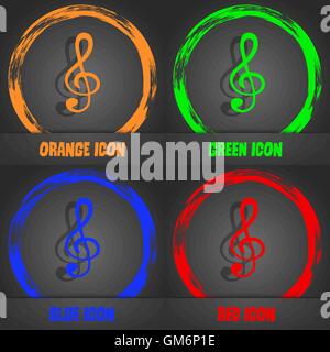 treble clef icon. Fashionable modern style. In the orange, green, blue, red design. Vector Stock Vector