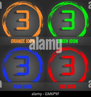Third place award sign. Winner symbol. Step three. Fashionable modern style. In the orange, green, blue, red design. Vector Stock Vector
