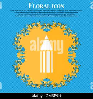 Pencil sign icon. Edit content button. Floral flat design on a blue abstract background with place for your text. Vector Stock Vector