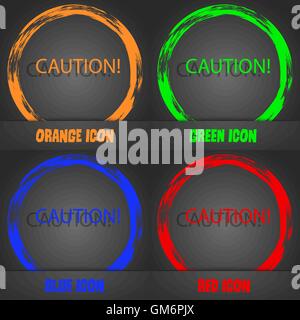 Attention caution sign icon. Exclamation mark. Hazard warning symbol. Fashionable modern style. In the orange, green, blue, red design. Vector Stock Vector
