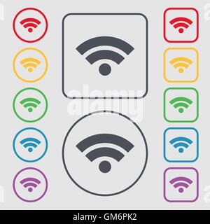Wifi sign. Wi-fi symbol. Wireless Network icon. Wifi zone. Symbols on the Round and square buttons with frame. Vector Stock Vector