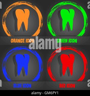 tooth icon. Fashionable modern style. In the orange, green, blue, red design. Vector